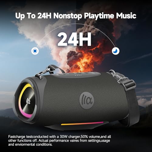 Image of TAZATA Bluetooth Speaker Wireless, 120W (Peak Loud Outdoor Speaker with Deep Bass Subwoofer, IPX7 Waterproof Floating Pool Speaker, RGB Lights, 11H Playtime, Multi-Sync 100+ for Party Camping Beach