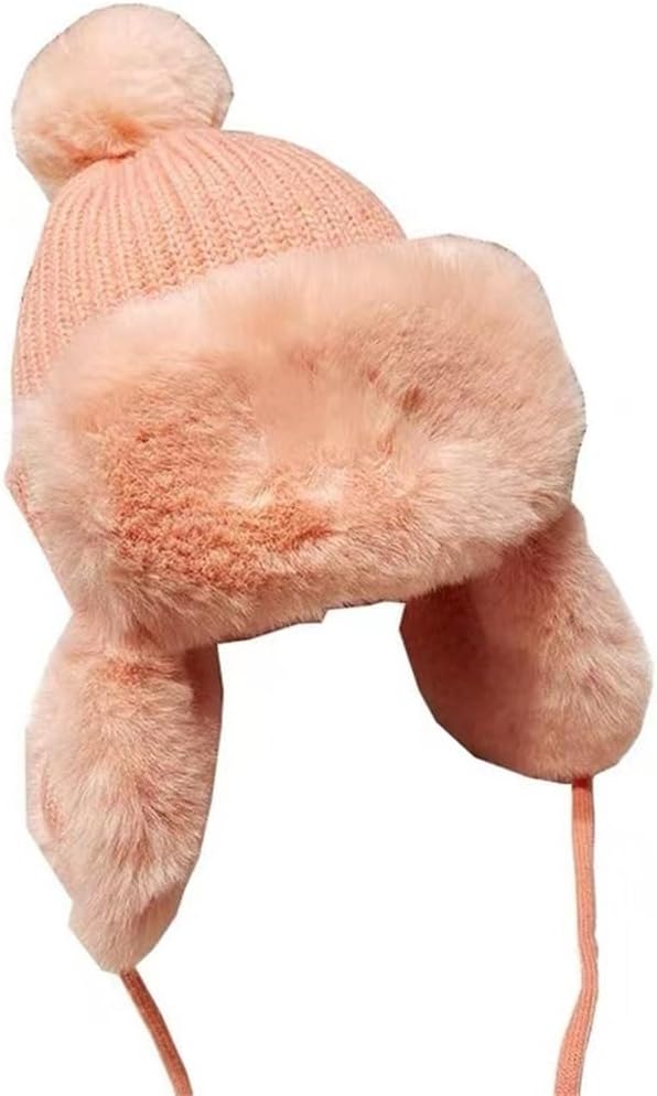 Winter Thickened Plush Lei Feng Hat Women's Wool Ball Knitted Ear Protection