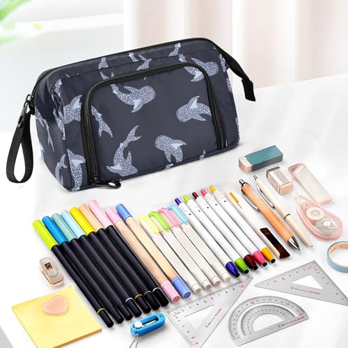Image of Fisyme Sea Whale Sharks Pencil Case Large Capacity Pen Bags Box Big Makeup Pouch Organizer