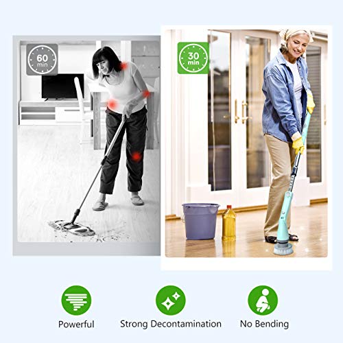 Homitt Electric Spin Scrubber with Rechargeable Battery, Power Bathroom and Shower Scrubber with 4 Replaceable Cleaning Brush Heads, 1 Adjustable Extension Handle for Kitchen, Tub, Tile, Grout, Floor