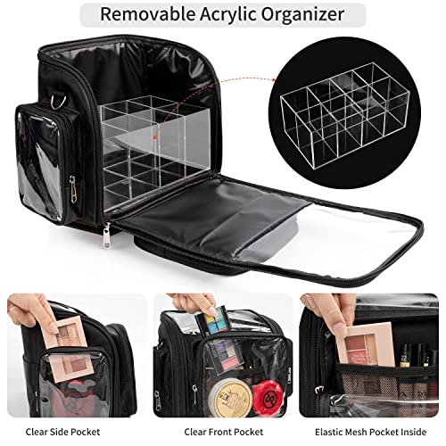 Makeup Brush Bag, Large Makeup Brush Holder Case With Removable Acrylic Organizers, Professional Makeup Artist Cosmetic Storage Bag, Waterproof Travel Make Up Case With Adjustable Strap And Dividers #TOP1