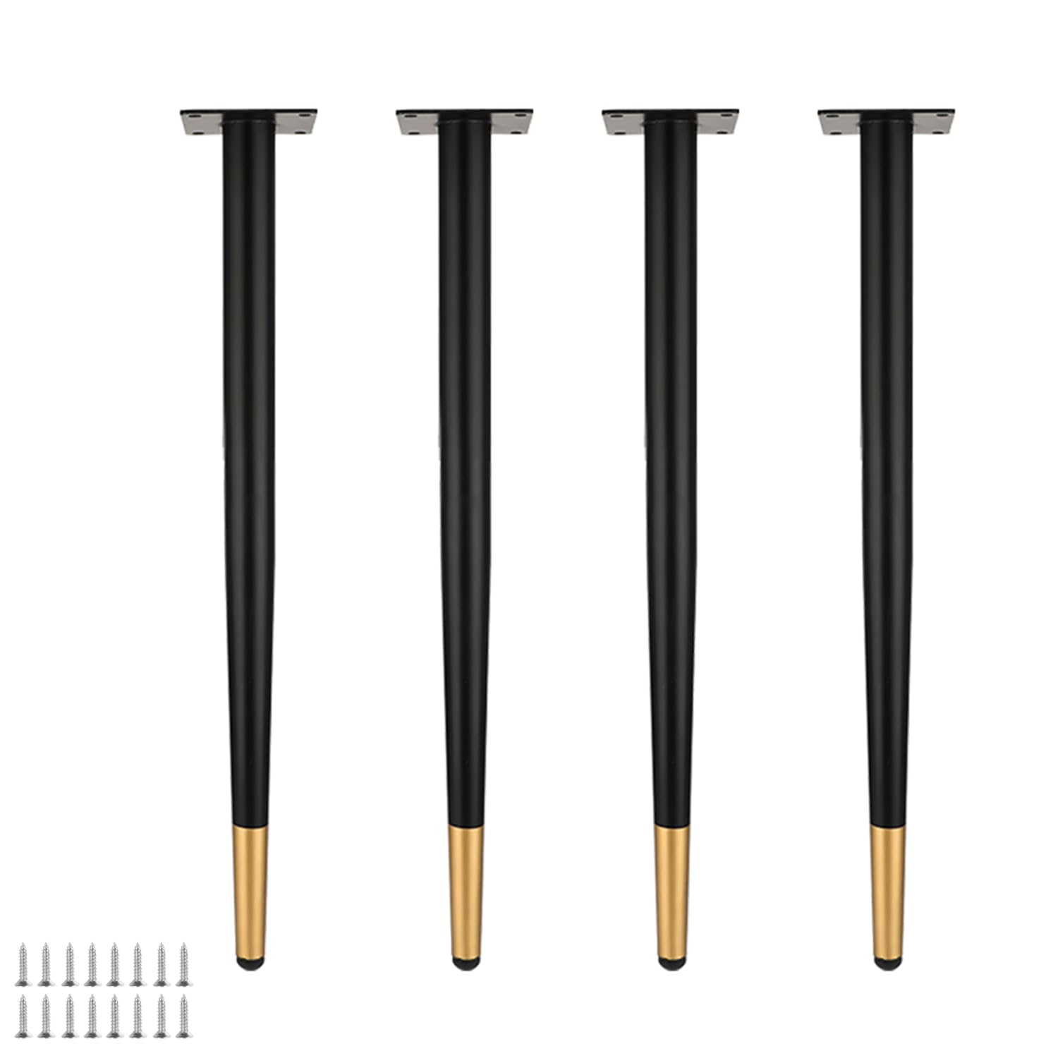 GHHVFEC Black Metal Tapered Table Legs - Steel Replacement Feet for Sofa, Chair, Cabinet, Dresser, TV Stand - Includes Screws, Durable Support for Home Furniture