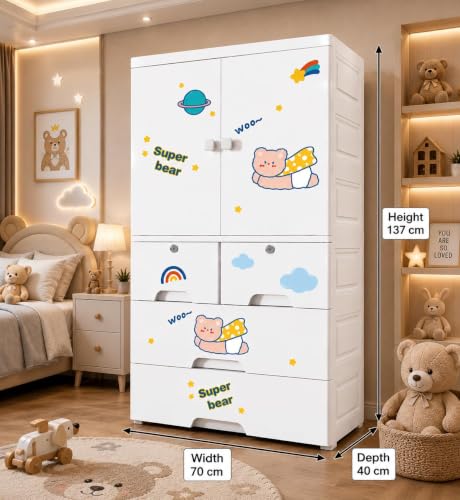 Image of HIWARE Premium Modular Wardrobe for Bedroom, Kids Room and Home | Spacious Clothes Storage Cabinet with Drawers and Shelves | Modern Stylish Design, Heavy Duty, Multiuse Organizer - HSM17144-BEAR
