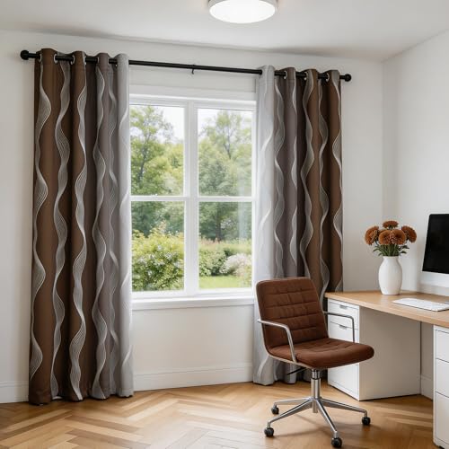 Image of MYSKY HOME Brown and Greyish White 95% Blackout Ombre Patterned Curtains 90 inch Long 2 Panels for Living Room Bedroom Thermal Insulated Energy Saving Geometric Print Grommet Drapes, 52 inch W Each Panel