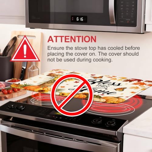 Image of Bless This Home Stove Top Cover for Electric Stove 28 inch x 20 inch, Christian Cross Glass Cooktop Protector, Sunflower Pumpkin Stove Cover, Rubber Countertop Mat, Thanksgiving Farmhouse Kitchen Decor