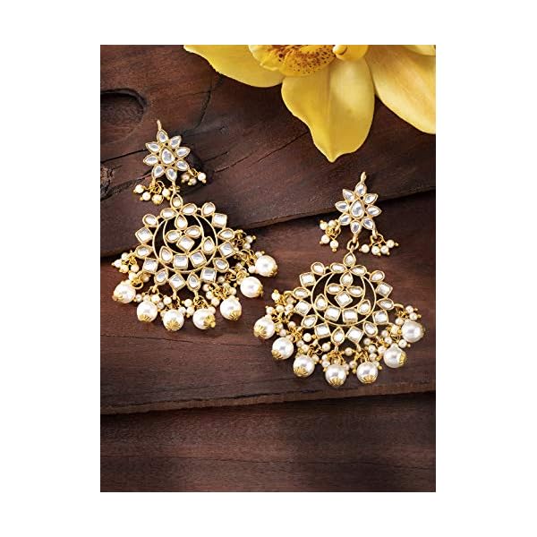 Peora Kundan Pearl Studded Ethnic Chandbali Earrings Gift for Women - Image 4