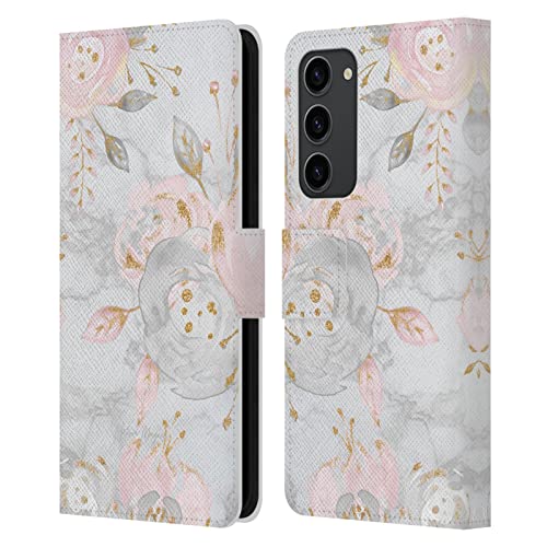 Carcasa con Tapa y Tarjetero para Samsung Galaxy S23+ 5G Estilo Flores de Purpurina