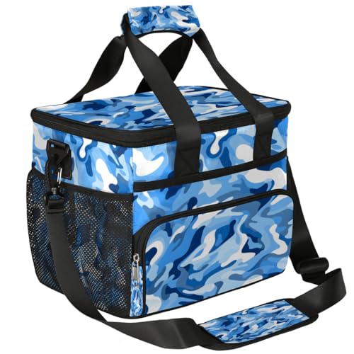 Blue Camo Insulated Picnic Backpack Lunch Box for Women Men Picnic Basket Tote Lunch Bag Picnic Bag Portable Lunch Bags for Picnic, Beach, Work, Trip,Office, Camp Fashion Camouflage
