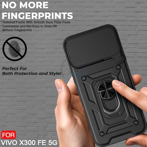 Image of AESTMO Tough Armor Vivo X300 FE 5G Bumper Back Case Cover | Ring Holder & Sliding Camera Shield Cover | 360 Degree Protection Back Case Cover for Vivo X300 FE 5G (Black)
