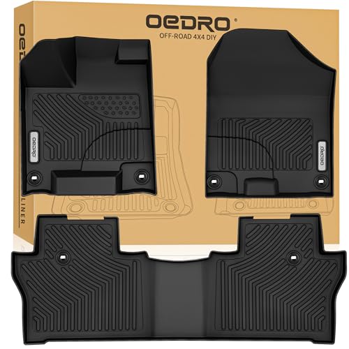 OEDRO Floor Mats Fit for 2016-2022 Honda Pilot,TPE All Weather Protection Pilot Car Mats Includes 1st and 2nd Row: Front, Rear, Full Set Liners, Black