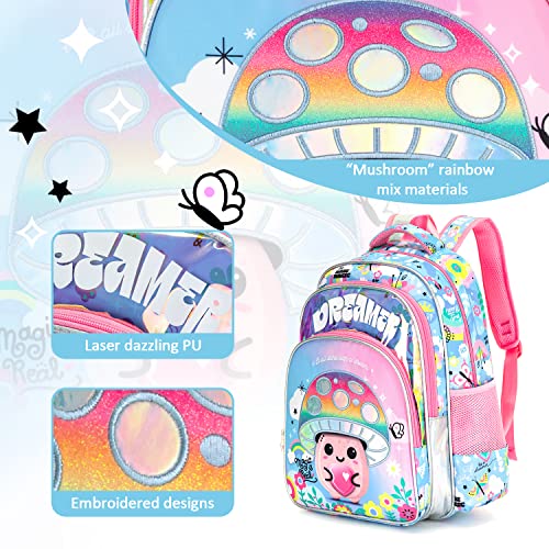 Robhomily Girls Backpack Kids Backpacks For Girls In Preschool Kindergarten Elementary School,Cute School Backpack For Girls 4-8 Lightweight Kawaii Mushroom Backpack 16 Inch #TOP2