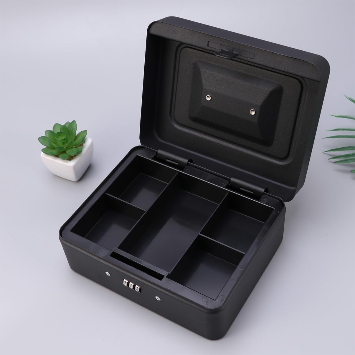 Angoily Cassetta Di Sicurezza Con Serratura Combinazione Cassetta Di Sicurezza Per Negozio Portatile Salvadanaio in Metallo Nero