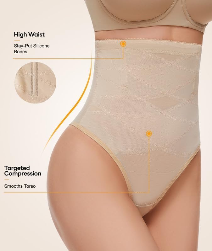 SIMIYA Thong Shapewear Tummy Control for Women High Waist Stay-Put Body Shaper Girdle Compression Stomach Shapewear Thong - Image 3