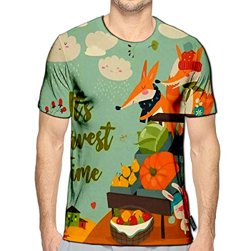 3D Printed T-Shirts Cute Foxes with Wheelbarrow Fruits and Vegetables in Autumn Forest Short Sleeve Tops Teese