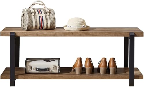 Miniatura 9 de FOLUBAN Banco de entrada, banco industrial de almacenamiento de zapatos para dormitorio, sala de estar, asiento moderno de interior para pasillo,