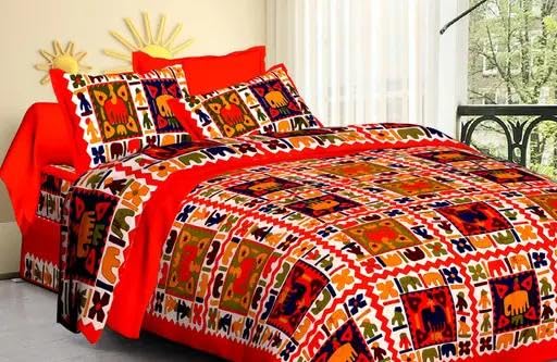 100% Pure Cotton Double Bed Sheet with 2 Pillow Covers - Soft & Breathable & Artistic Jaipuri Print - Gorgeous Jaipuri Print for Elegant Bedroom Décor (Double Size)-picture-46