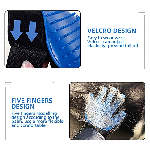 Pet Grooming Glove-Pet Hair Remover Glove－Dog Brush Glove-Gentle Deshedding Brush Glove - Efficient Pet Hair Remover Mitt -Cat Grooming Glove Perfect For Dog & Cat With Long & Short Fur - 1 Pair(Blue) #TOP4