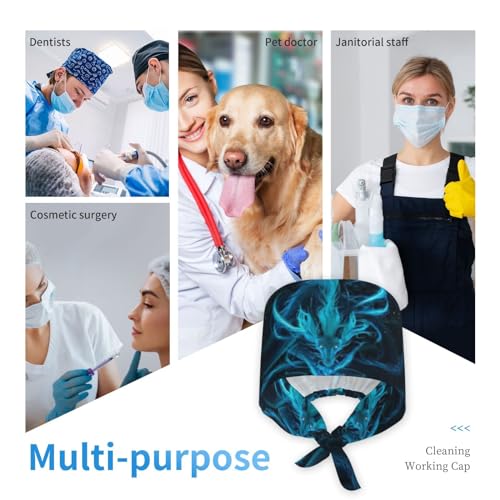 Image of Cute Pug Dog Print Working Cap Scrub Cap with Sweatband,Adjustable Fashion Bandage Tie Back Hat Headwear for Women Men
