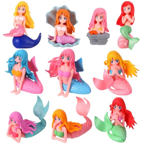 GGSTDDUP 10 Pcs Mini Mermaid Figurines Hand-Painted Cute Mermaid Miniature Figurines for Garden Decor Cake Topper & Landscapes