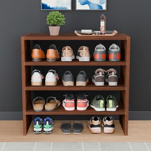 Image of Enigmatic Woodworks Wooden Shoe Rack for Home, Shoes Chappal Slippers Organizer Stand, Small Shoerack Organiser DIY (Do it Yourself) (SR-4T Walnut)