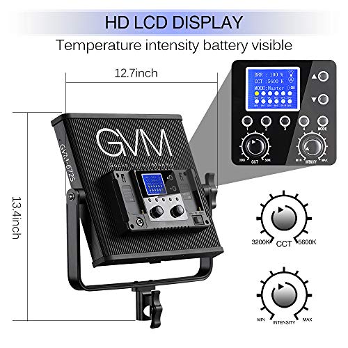 LED Video Light GVM 672S CRI97+ TLCI97+ 22000lux Dimmable Bi-color 3200K-5600K Light Panel With Digital Display For Outdoor Interview Studio Video Making Photography Lighting 3 pcs Kit - Thumbnail 2