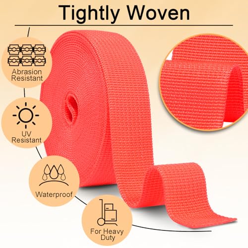 Image of CooBigo 12 Yards Webbing 1 inch & 1.5 inch & 2 inch Polypropylene Webbing Strap 1 Inch 1.5 Inch 2 Inch Wide Webbing Strapping for Bags /Lawn Chair /Pool Solar Cover DIY Crafting