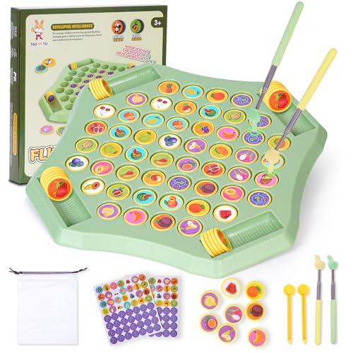 Gencokok 54PCS Animal Flip Chess Memory Chess Game, Animal Flip Matching Chess Board, Memory Chess Game for Kindergarten Gathering Activity, Flip to Win Travel Memory Game (L-Fruit)