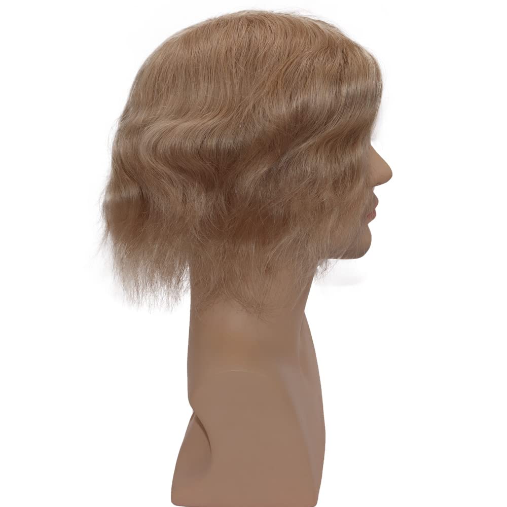 Men toupee Toupee for Men 0.06mm Ultra Soft Transparent Thin Skin All V-looped Natural Hairline Mens Hairpieces European Virgin Human Hair Systems Wigs 8x10 inches (#22 Ash Blonde Color)