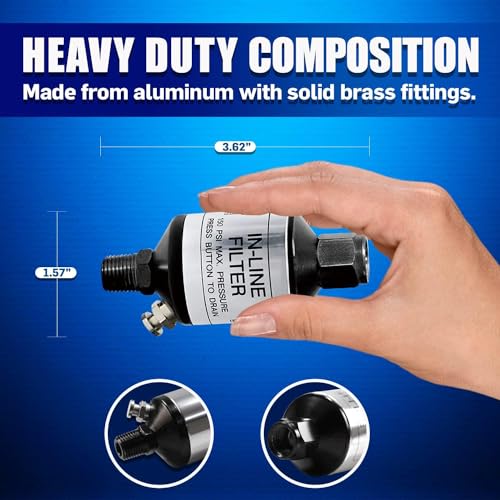 LE LEMATEC Air Compressor Water Separator - 1/4 NPT Inline Moisture Trap, Air Dryer for Pneumatic Tools, HVLP Spray Paint Gun & Airbrush with Easy Drain Valve, AI303 - Image 3