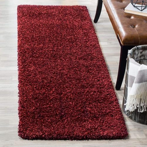Image of Solid Shaggy Rugs and Carpet for Bedroom Living Room 2x6 Feet Maroon Color