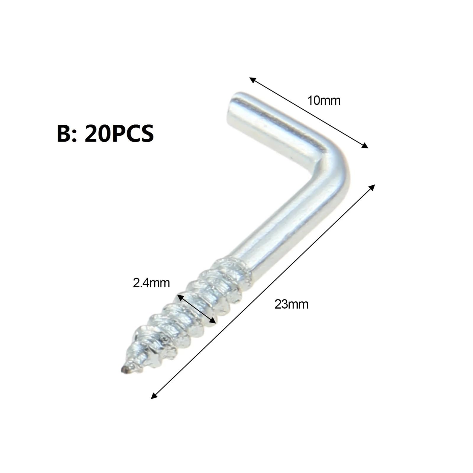 Haki sufitowe w kształcie litery L, wkręcane haki ścienne do ramek obrazów i lamp, srebrne, 20-40 mm, opakowanie 10 szt(2.4 * 10 * 23mm 20pcs)