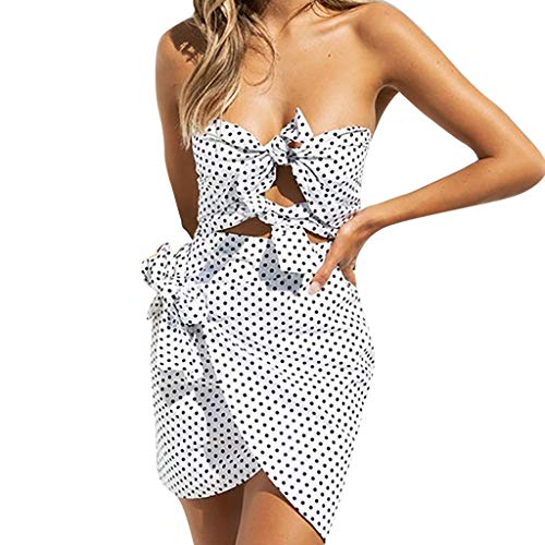 Sunnywill Women Dress, Women Fashion Plus Size Dot Strapless Bandage Sleeveless Loose Dress Womens Stylish Practical Halter DressLoose Dress White