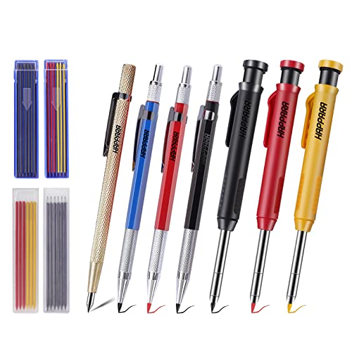 Happara Solid Carpenter Pencil With 36 Refill, Long Nose Deep Hole Mechanical Pencil,Carpenter Pencils Kit, Built-In Sharpener, Carpentry Marking Scribe Tools For Architect Construction #TOP22