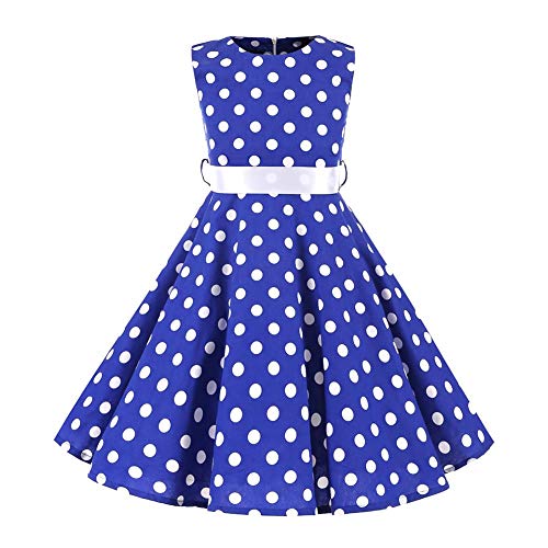 Girls 50s Vintage Polka Dot Flower Swing Rockabilly Prom Party Tea Dress Kids Audrey Wedding Formal Cocktail Evening Gown