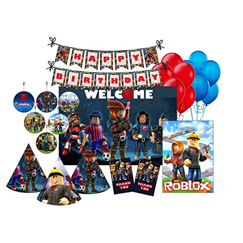 Image of PRETTY UR PARTY Video Game Party Decorations Kit - 80 pcs Includes Banner Balloons ThankYou Centerpiece Danglers, Gaming Party Decorations Items, Birthday Decor, DIY Kit Pack for kids Teens, Gamers