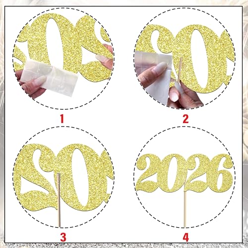 Image of 2026 Centerpiece Sticks Class of 2026 Table Decorations 12PCS Graduation Table Toppers Glitter Gold Number 2026 Congrats Table Centerpieces for Graduation Theme Party Decorations Supplies