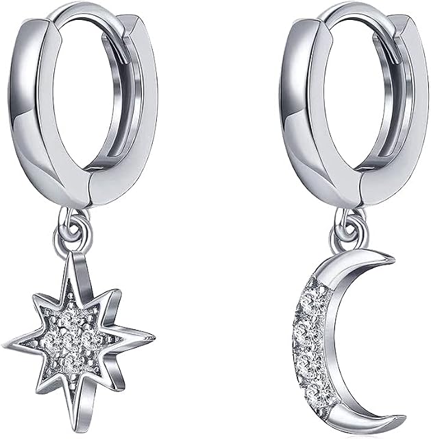 Amazon Brand HIKARO Personality Asymmetric Crystal Star Drop Earrings Delicate Joker Moon Style Women Earrings Jewelry