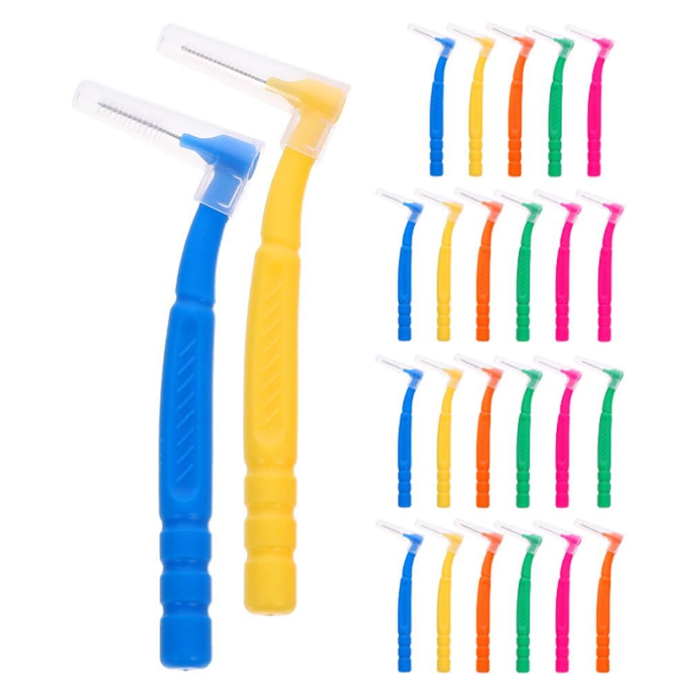 TOVINANNA Interdental Brush Angle, 30pcs Angled Dental Brush Interdental Brush Cleaners Toothpick Dental Tooth Flossing Brush for Teeth Cleaning