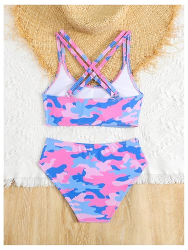 SOLY HUX Girl's Summer Swimsuits Camo Print Basic Bikini Set High Waisted Swimwear2