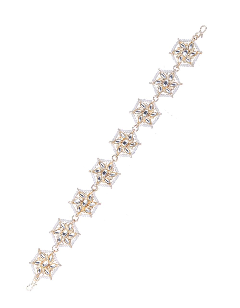 Gold Tone Kundan & Pearls Floral Sheeshpatti Head Chain for Women, Traditional Ethnic Bridal Accessory.-image-27