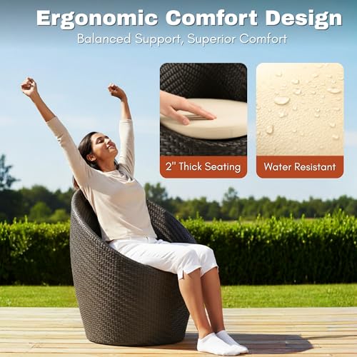 Image of DEVOKO Liora Outdoor Conversation HDPE Wicker Furniture Set with Cushions & Coffee Table for Small Space, Garden, Backyard, Porch, Pool (Dark Brown & Cream)