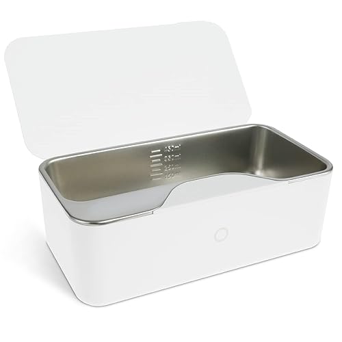 VMBQRTI Limpiador ultrasónico de joyas, tanque de acero inoxidable de 15.2fl oz, frecuencia de 46 KHz, máquina de limpieza ultrasónica portátil de