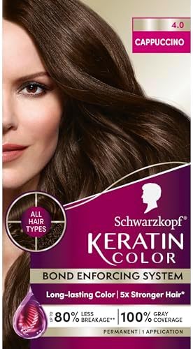 Schwarzkopf Keratin Color Permanent Hair Color, 4.0 Cappuccino, 1 Application - Professionally Inspired Permanent Hair Dye, for up to 80% Less Breakage vs Untreated Hair and up to 100% Gray Coverage