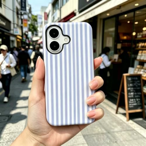Image of for iPhone 17 Case Cute Phone Case,Compatible with MagSafe,Dual Layer Shockproof Protective Phone Cover,Hard Shell + Silicone Cover,Fashion Design for Women Girls,Striped Blue