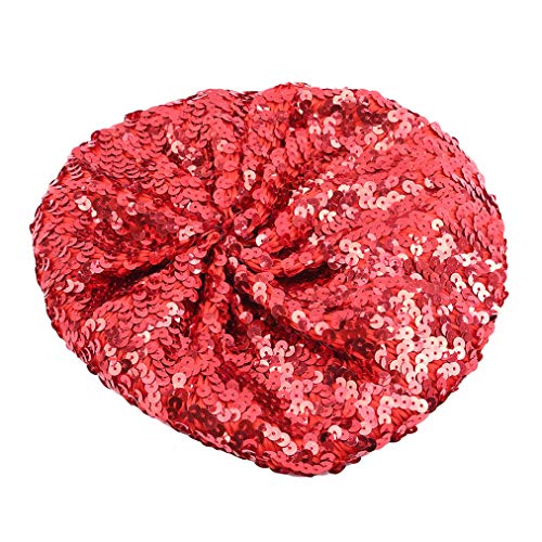 Sevenfly Women's Fashion Fun Sparkle Sequins Shimmer Stretch Beret Beanie Hat(Red) #TOP2