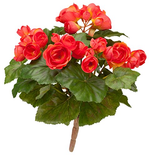 OakRidge Silk Begonia Bush Artificial Flowers Outdoor Dcor Coral 10 Long