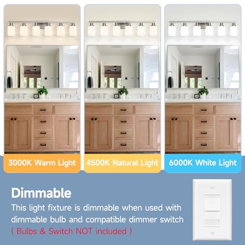 Image of 6-Light Bathroom Vanity Light,Brushed Nickel Vanity Lights with Square Frosted Glass,Modern Bathroom Wall Lights Fixtures Over Mirror,Wall Sconces Lighting for Bedroom Living Room,E26