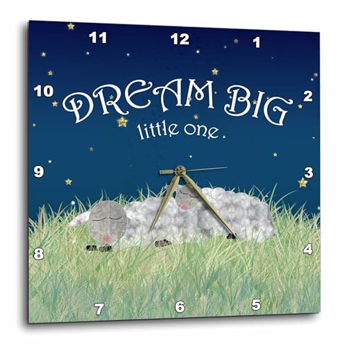 3dRose Wall Clock Silent - 10 inch - Dream Big Little One - Cute Sleeping Sheep - Designs Inspirational Art