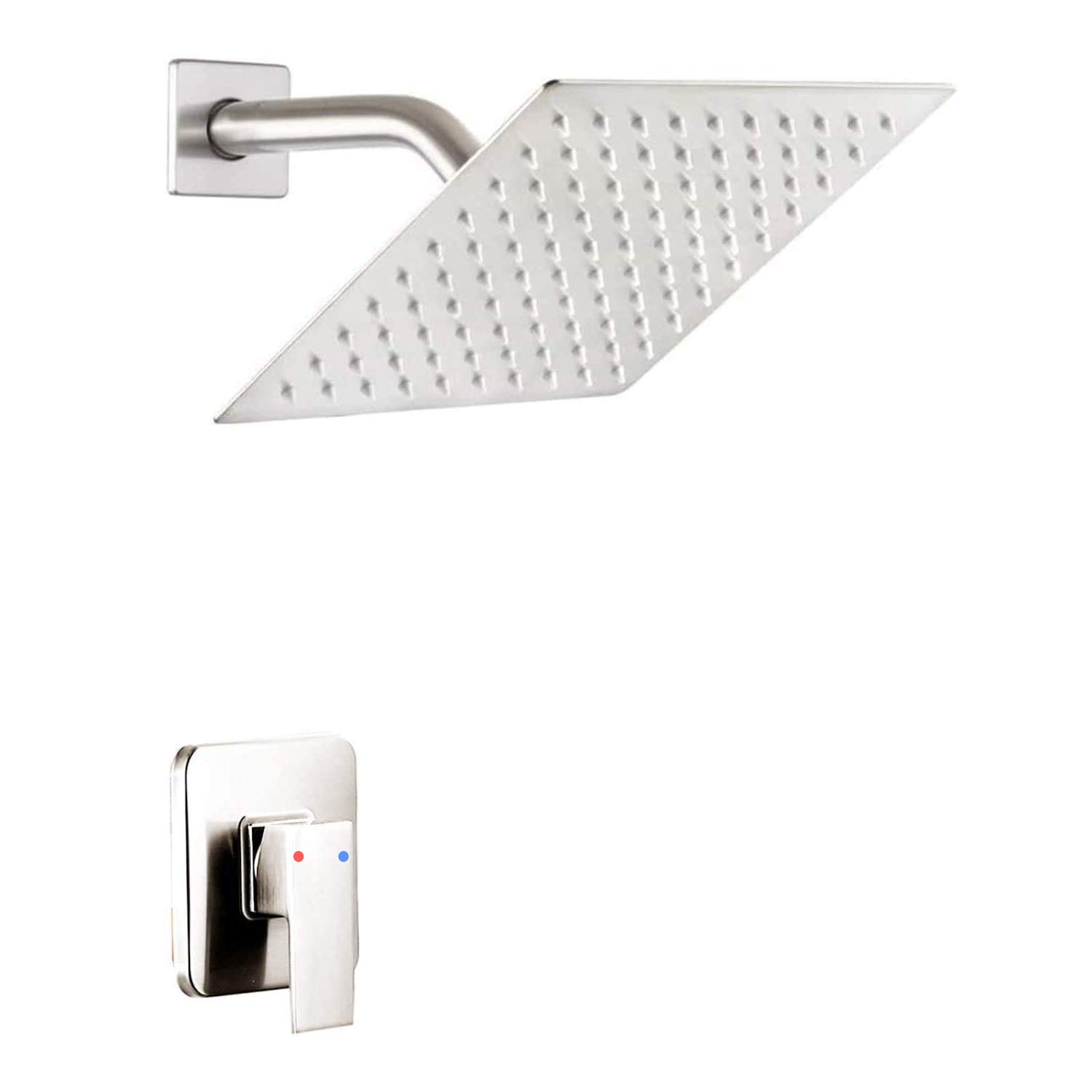 Brushed Nickel Shower Faucet GGStudy Single Function Shower Trim Kit with Rough-in Valve Shower Set Bath Rainfall Shower Faucet System 8inch Square Stainless Steel Metal Shower Head