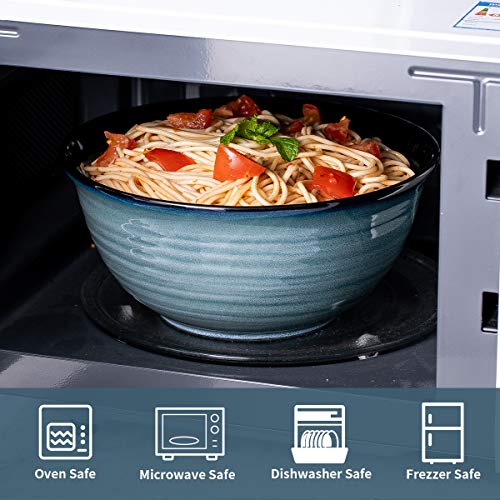 Hasense Ceramic Large Serving Bowls,84 Ounce Salad Bowls Set Of 2 For Kitchen For Soup,Pho,Cereal,Popcorn, Dishwasher & Microwave Safe(Blue) #TOP3